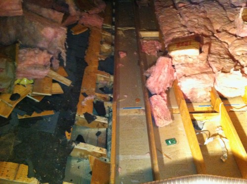 Old roof in attic of addition