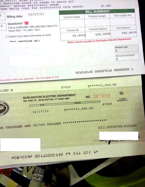 Our utility sent us a $1000 check for the electricity we generated with our solar panels. We still have a $586 credit to carry us through the rest of the cloudy season.